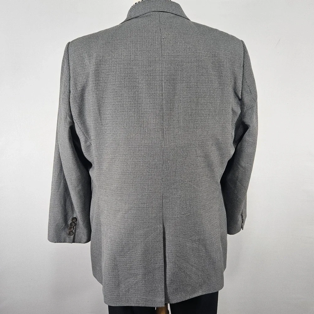 Chaps Men's Sport Coat Blazer Two Button Gray Houndstooth Polyester Blend 46XS